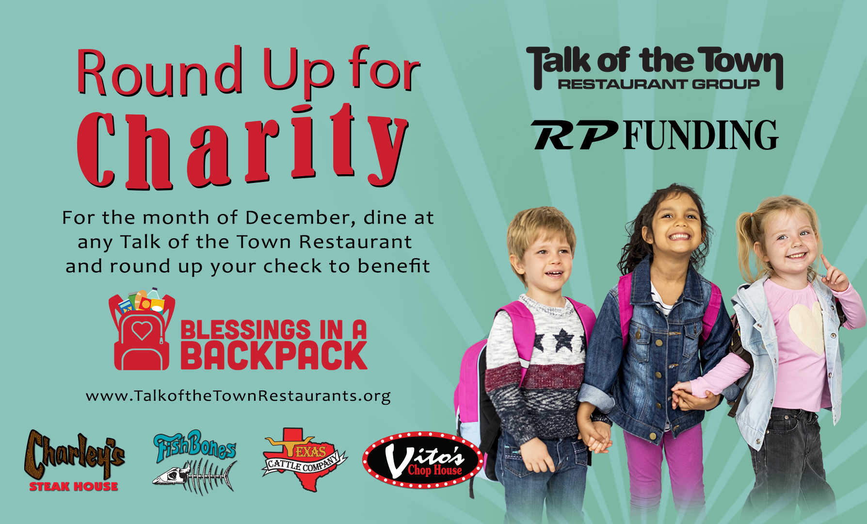 Round Up Your Check at Talk of the Town Restaurants to Support Blessings in a Backpack